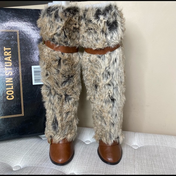 Colin Stuart Cognac Fur Knee High Boots - Picture 5 of 14
